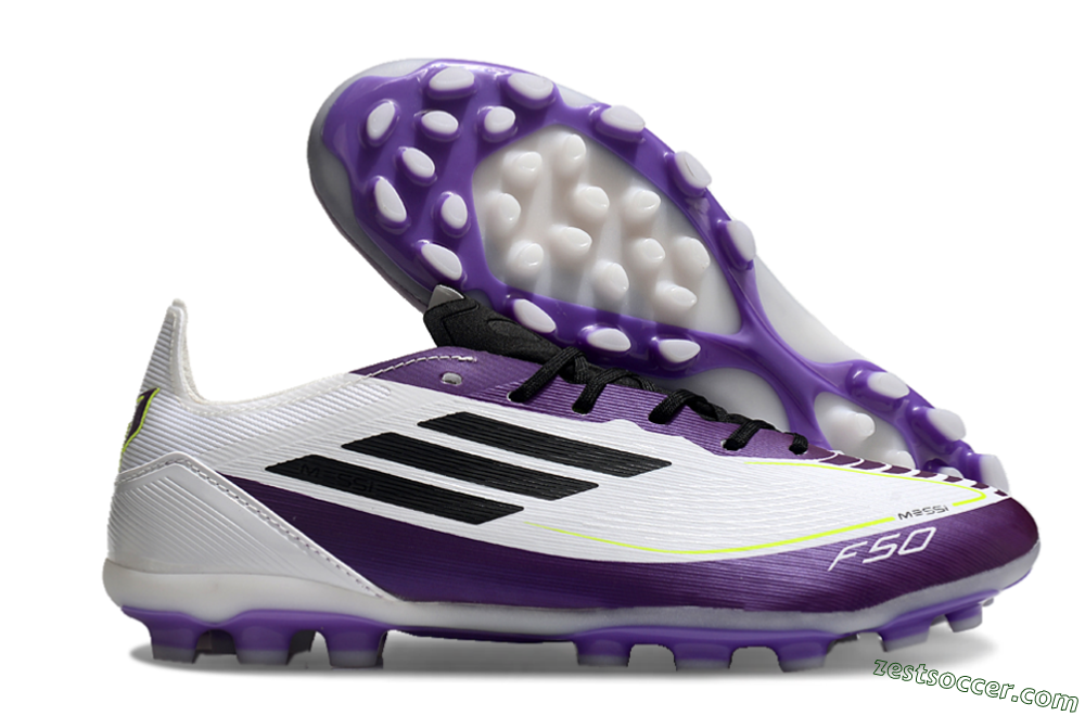 Messi x Adidas F50 Elite MG Low-Tops Soccer Cleats - White/Black/Purple 0