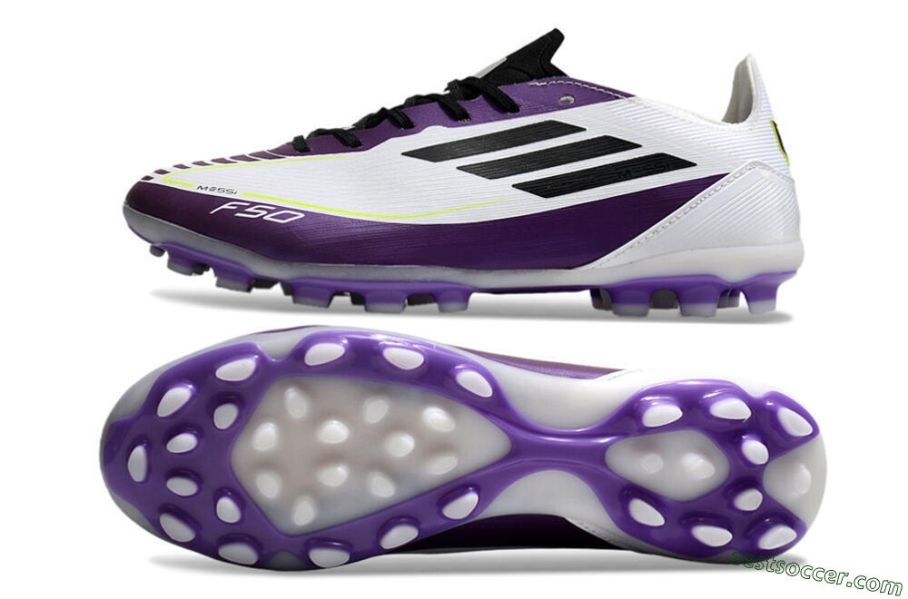 Messi x Adidas F50 Elite MG Low-Tops Soccer Cleats - White/Black/Purple 1