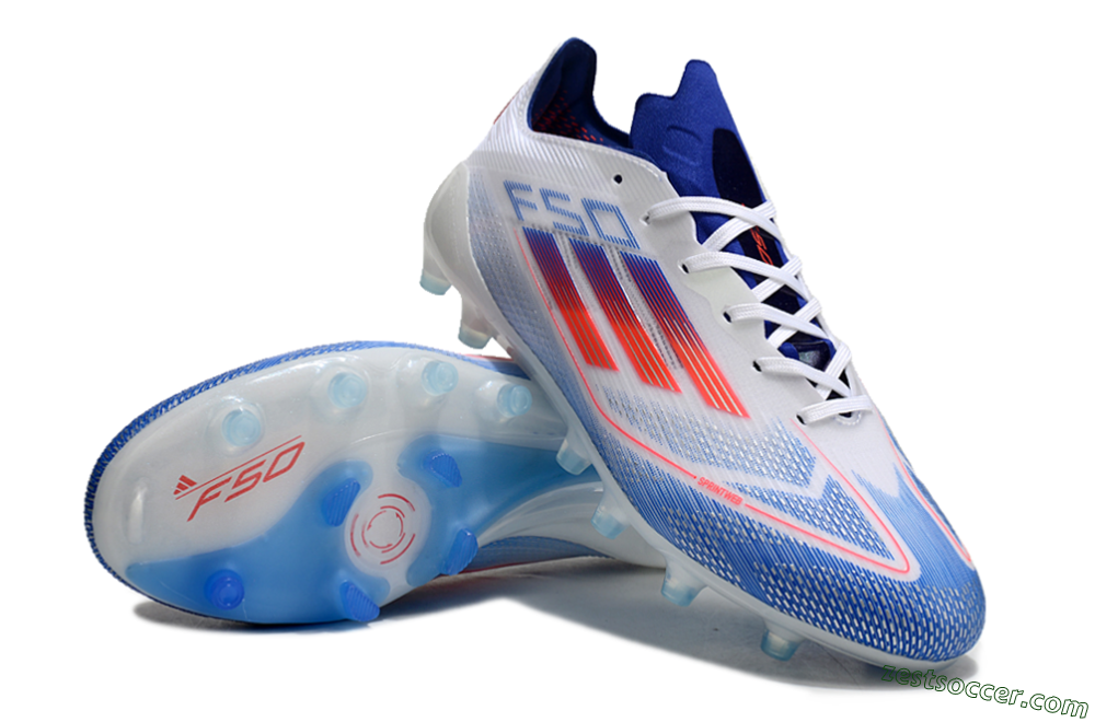 Adidas F50 Elite AG Low-Tops Soccer Cleats - White/Blue/Red 4