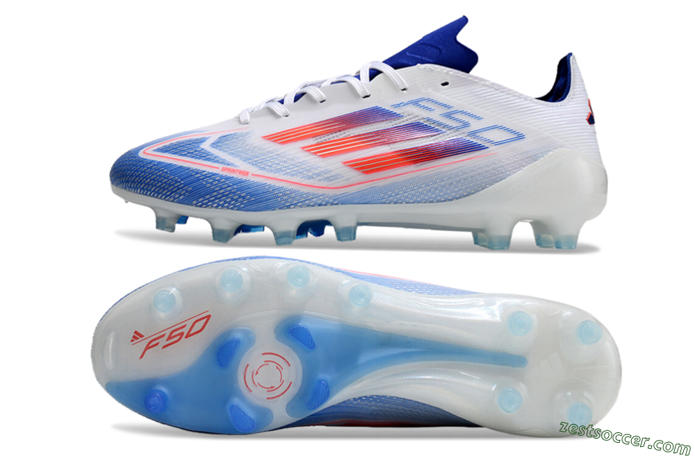 Adidas F50 Elite AG Low-Tops Soccer Cleats - White/Blue/Red 1
