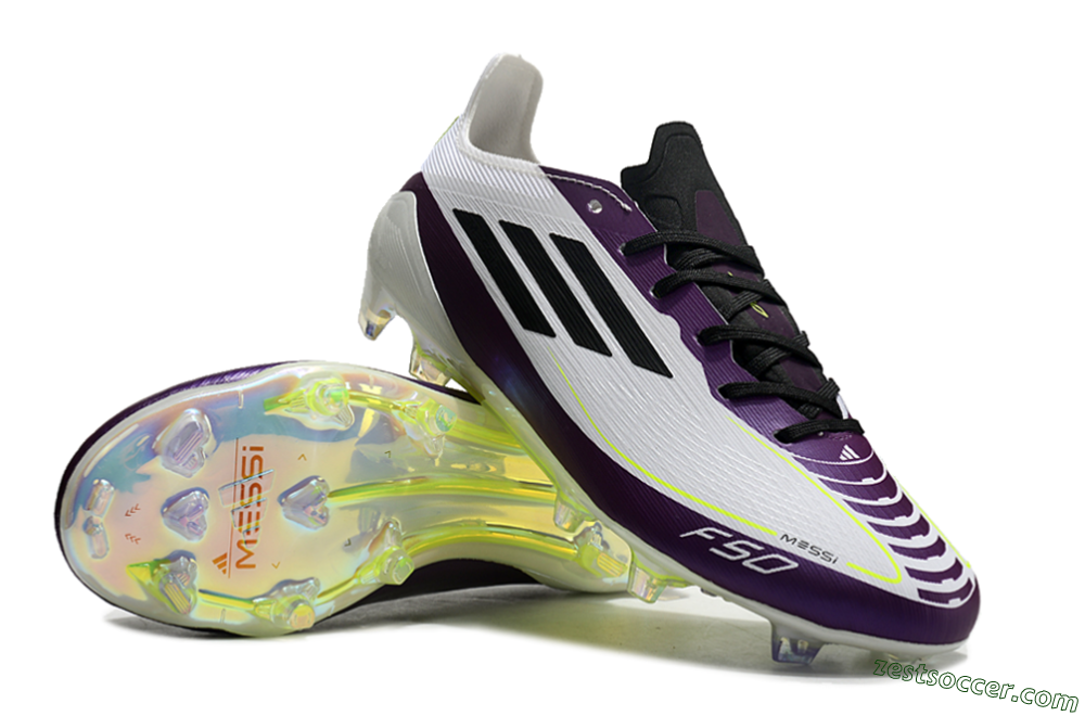 Messi x Adidas F50 Elite FG Low-Tops Soccer Cleats - White/Black/Purple 3