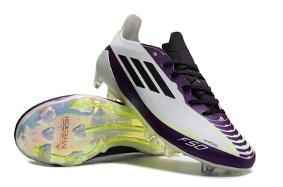 Messi x Adidas F50 Elite FG Low-Tops Soccer Cleats - White/Black/Purple