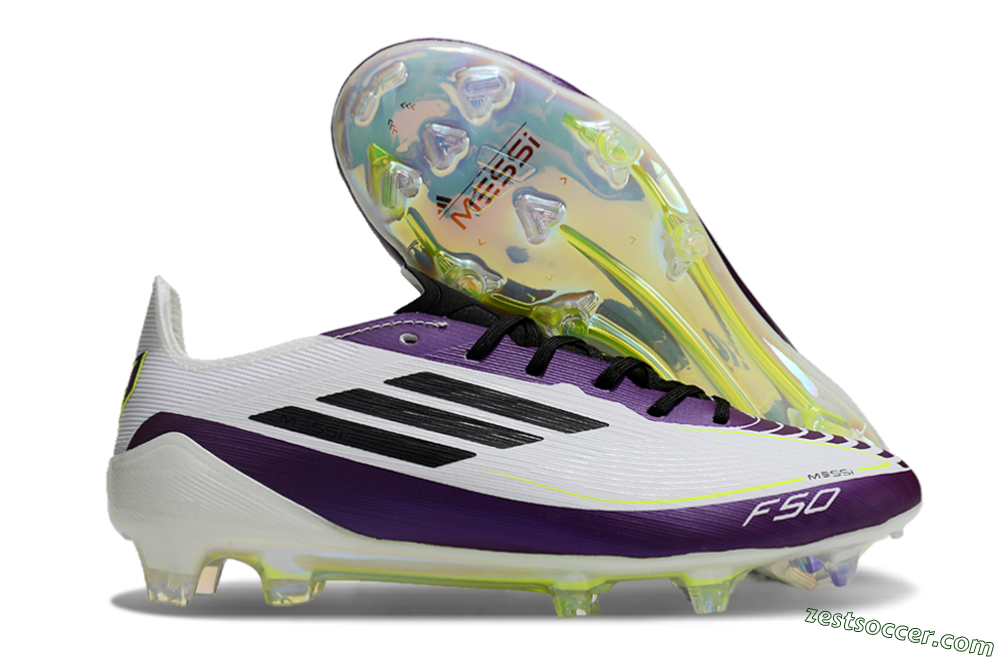 Messi x Adidas F50 Elite FG Low-Tops Soccer Cleats - White/Black/Purple 0