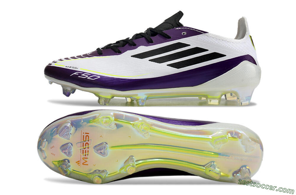 Messi x Adidas F50 Elite FG Low-Tops Soccer Cleats - White/Black/Purple 1