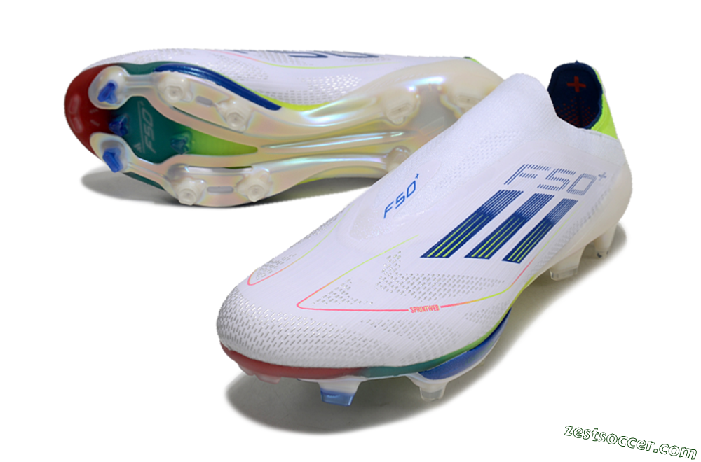 Adidas F50+ Lightstrike Elite FG Low-Tops Soccer Cleats - White/Blue/Yellow 3