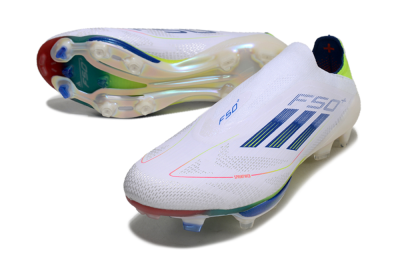 Adidas F50+ Lightstrike Elite FG Low-Tops Soccer Cleats - White/Blue/Yellow
