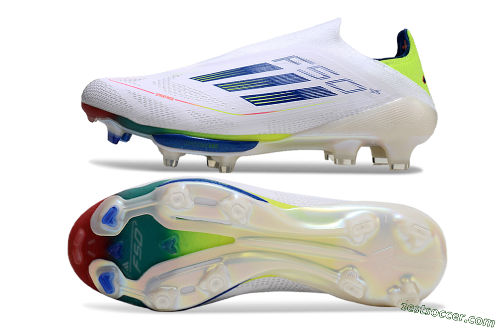 Adidas F50+ Lightstrike Elite FG Low-Tops Soccer Cleats - White/Blue/Yellow 1