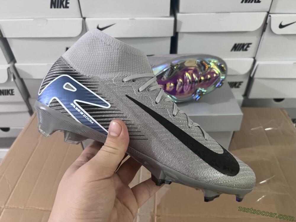 Nike Mercurial Superfly 10 Elite FG High-Tops Soccer Cleats - Grey/Black/Blue/Gold