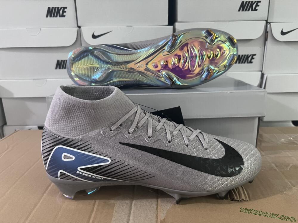 Nike Mercurial Superfly 10 Elite FG High-Tops Soccer Cleats - Grey/Black/Blue/Gold