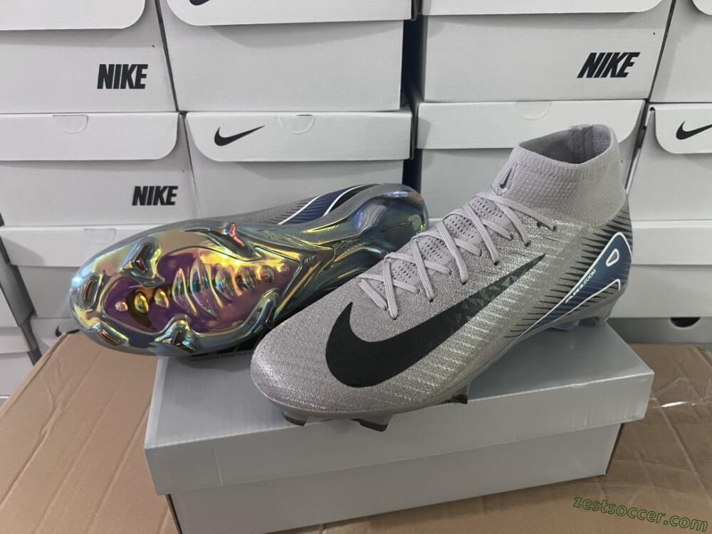 Nike Mercurial Superfly 10 Elite FG High-Tops Soccer Cleats - Grey/Black/Blue/Gold