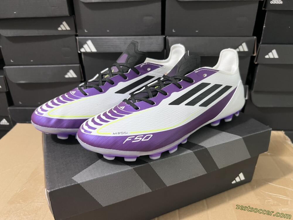 Messi x Adidas F50 Elite MG Low-Tops Soccer Cleats - White/Black/Purple