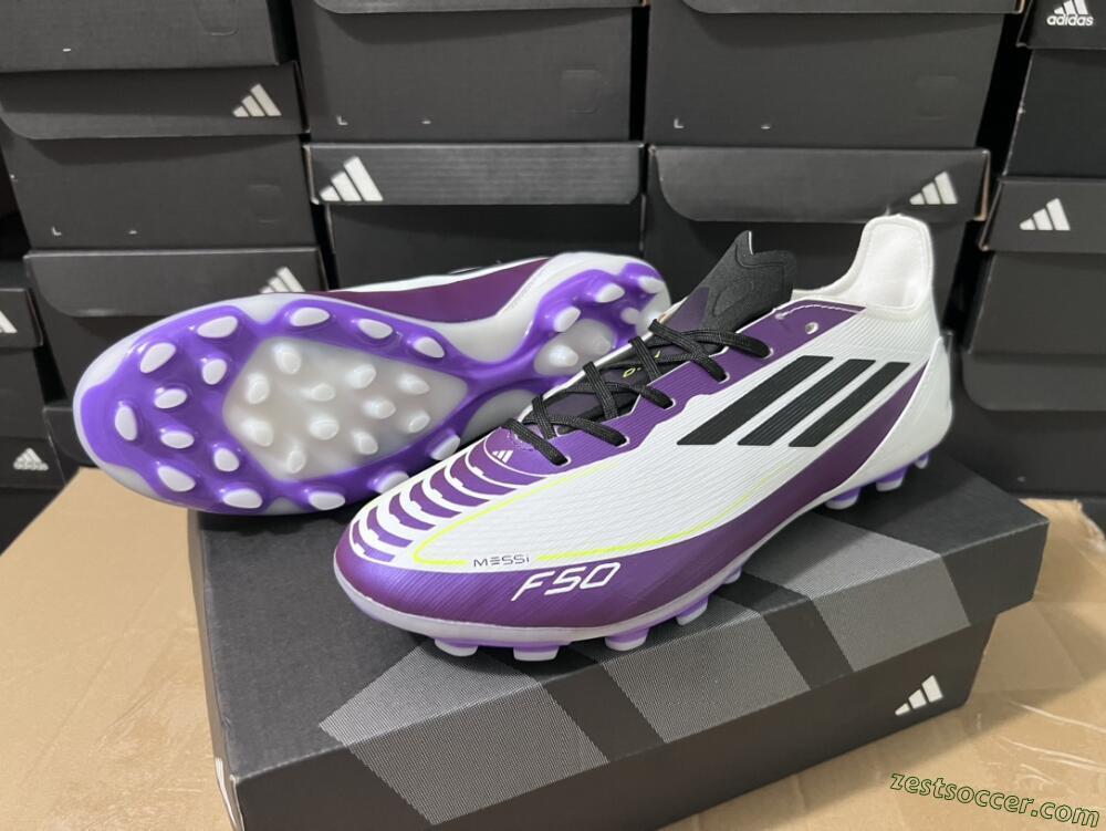 Messi x Adidas F50 Elite MG Low-Tops Soccer Cleats - White/Black/Purple