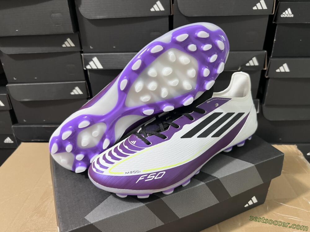 Messi x Adidas F50 Elite MG Low-Tops Soccer Cleats - White/Black/Purple