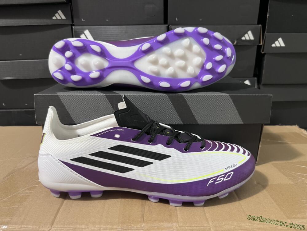 Messi x Adidas F50 Elite MG Low-Tops Soccer Cleats - White/Black/Purple