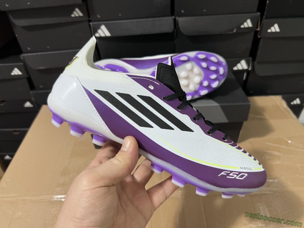 Messi x Adidas F50 Elite MG Low-Tops Soccer Cleats - White/Black/Purple