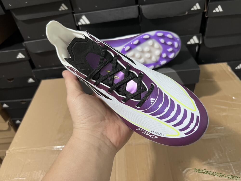 Messi x Adidas F50 Elite MG Low-Tops Soccer Cleats - White/Black/Purple