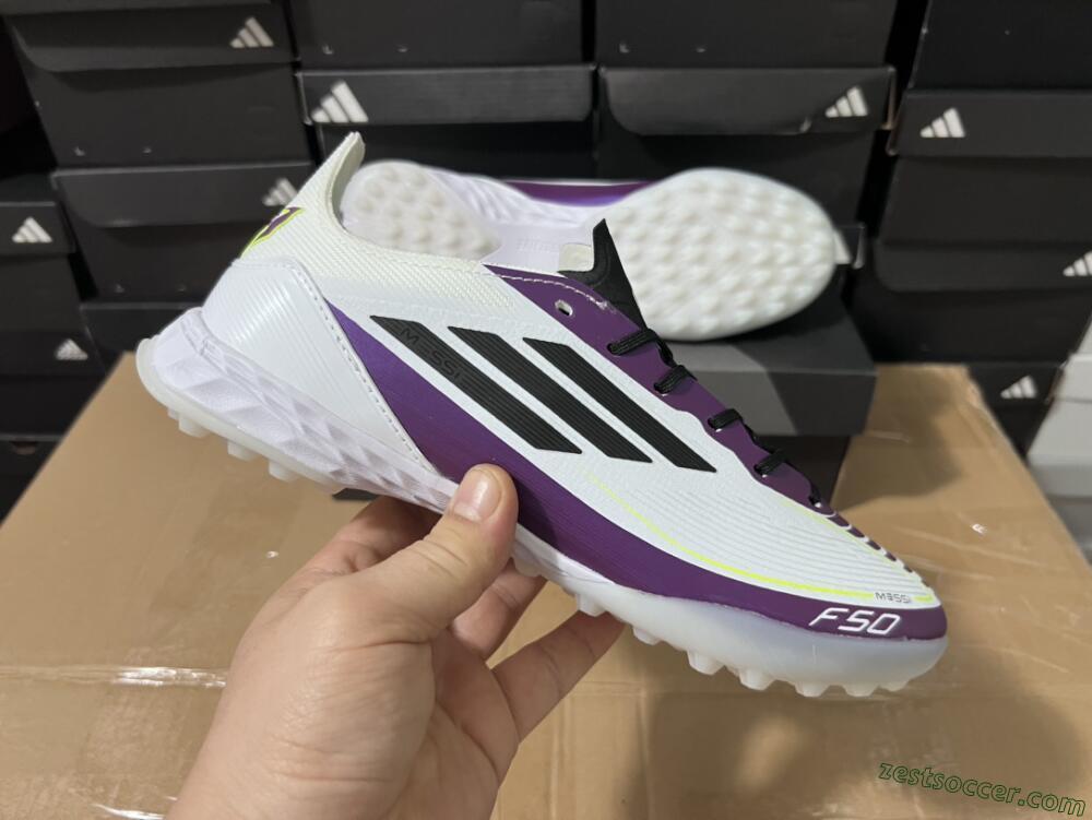 Adidas F50 Elite TF Low-Tops Soccer Shoes - White/Black/Purple