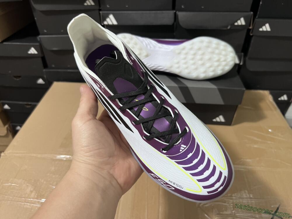 Adidas F50 Elite TF Low-Tops Soccer Shoes - White/Black/Purple