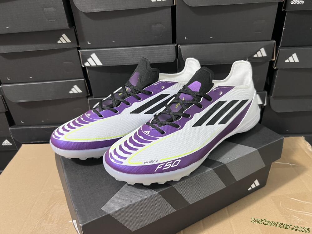 Adidas F50 Elite TF Low-Tops Soccer Shoes - White/Black/Purple