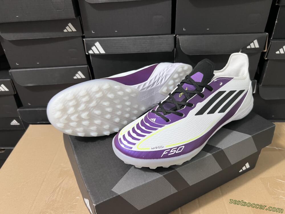 Adidas F50 Elite TF Low-Tops Soccer Shoes - White/Black/Purple