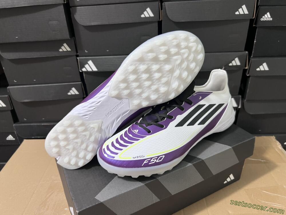 Adidas F50 Elite TF Low-Tops Soccer Shoes - White/Black/Purple