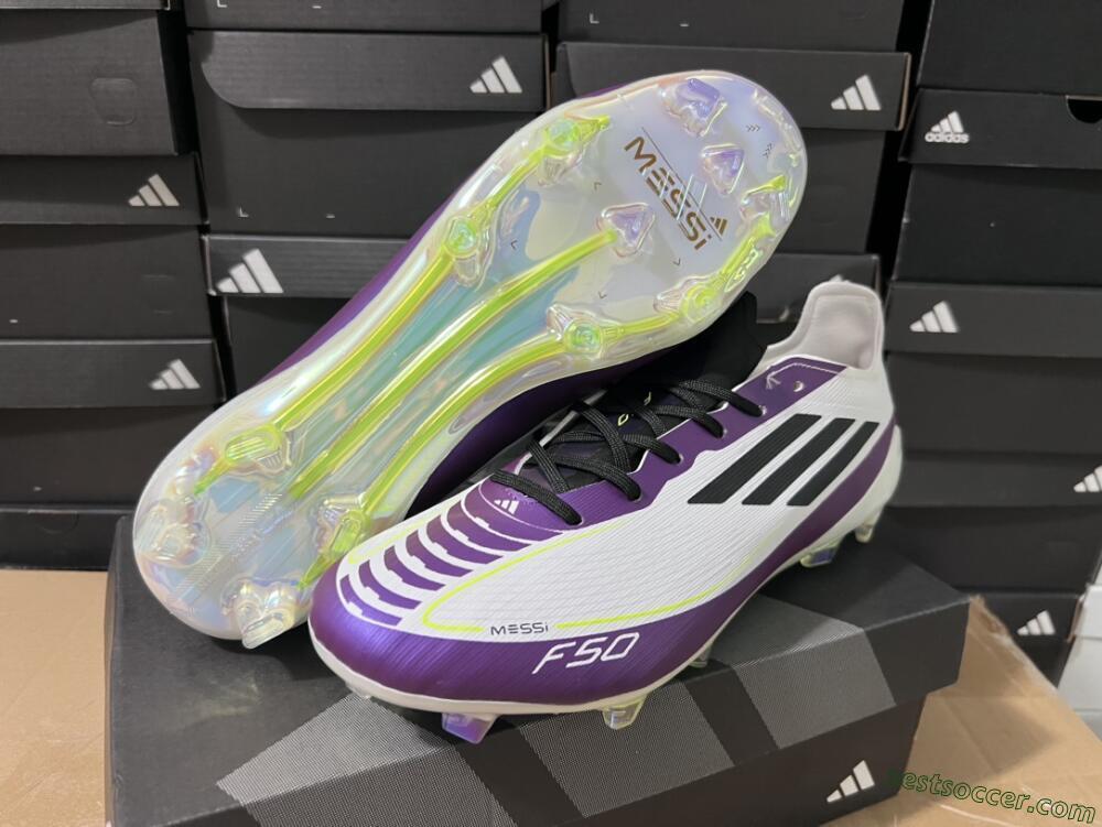 Messi x Adidas F50 Elite FG Low-Tops Soccer Cleats - White/Black/Purple