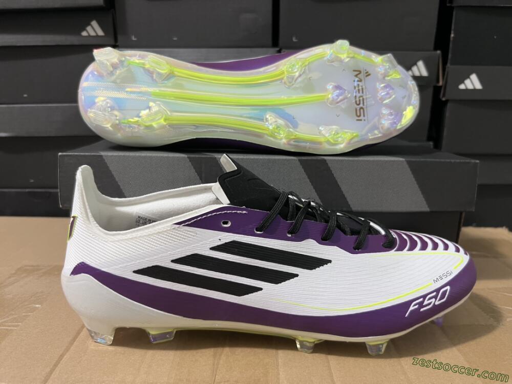 Messi x Adidas F50 Elite FG Low-Tops Soccer Cleats - White/Black/Purple