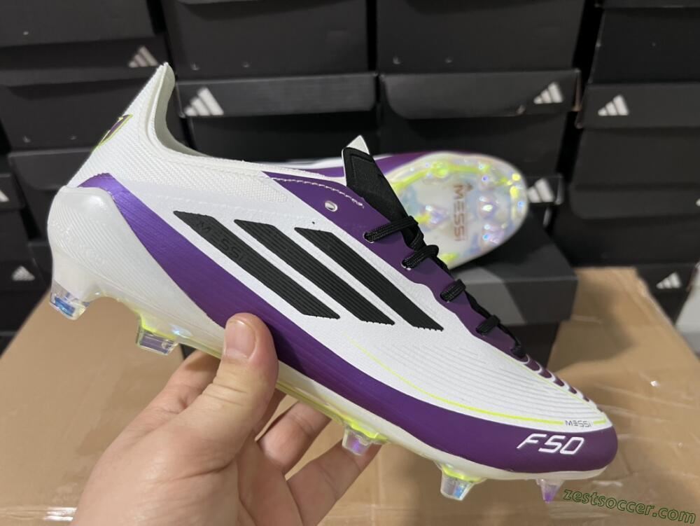 Messi x Adidas F50 Elite FG Low-Tops Soccer Cleats - White/Black/Purple