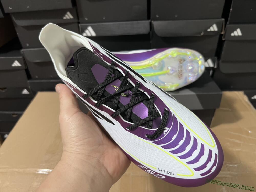 Messi x Adidas F50 Elite FG Low-Tops Soccer Cleats - White/Black/Purple