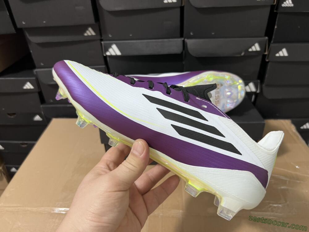 Messi x Adidas F50 Elite FG Low-Tops Soccer Cleats - White/Black/Purple