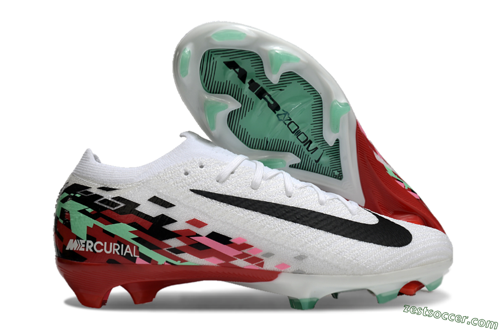 Nike Air Zoom Mercurial Vapor 16 Elite FG Low-Tops Soccer Cleats - White/Black/Pink/Green 0