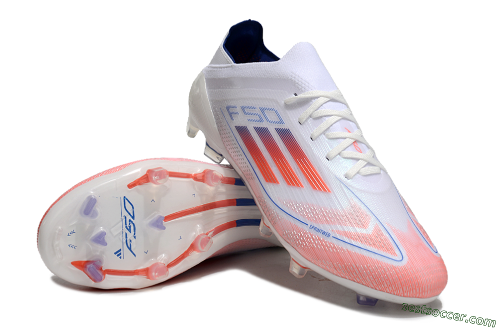 Adidas F50 Elite FG Low-Tops Soccer Cleats - White/Red/Blue 3