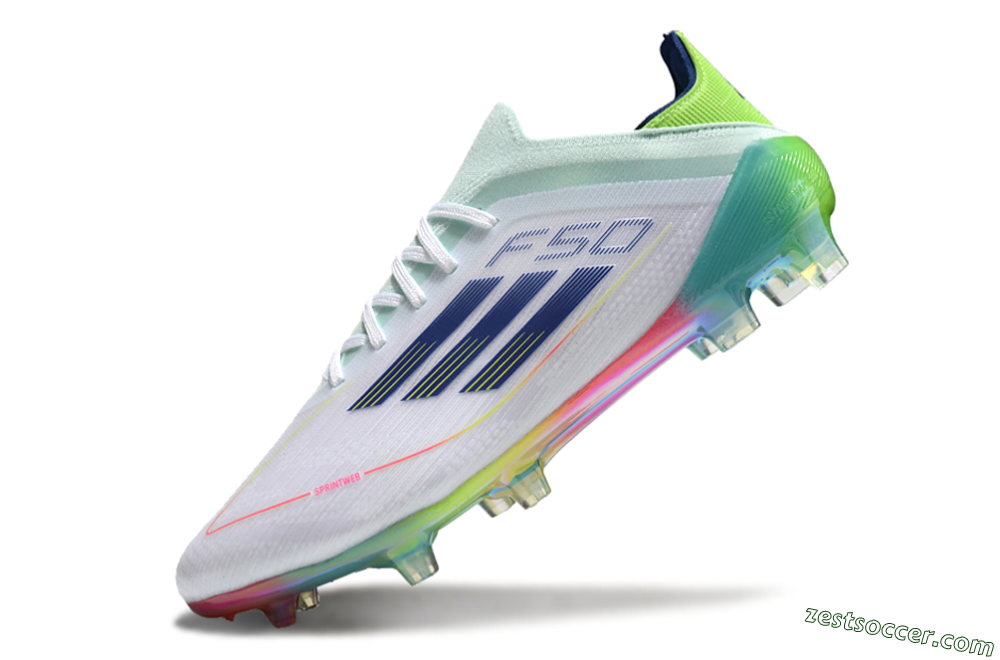Adidas F50 Elite FG Low-Tops Soccer Cleats - White/Blue/Yellow/Gold 5