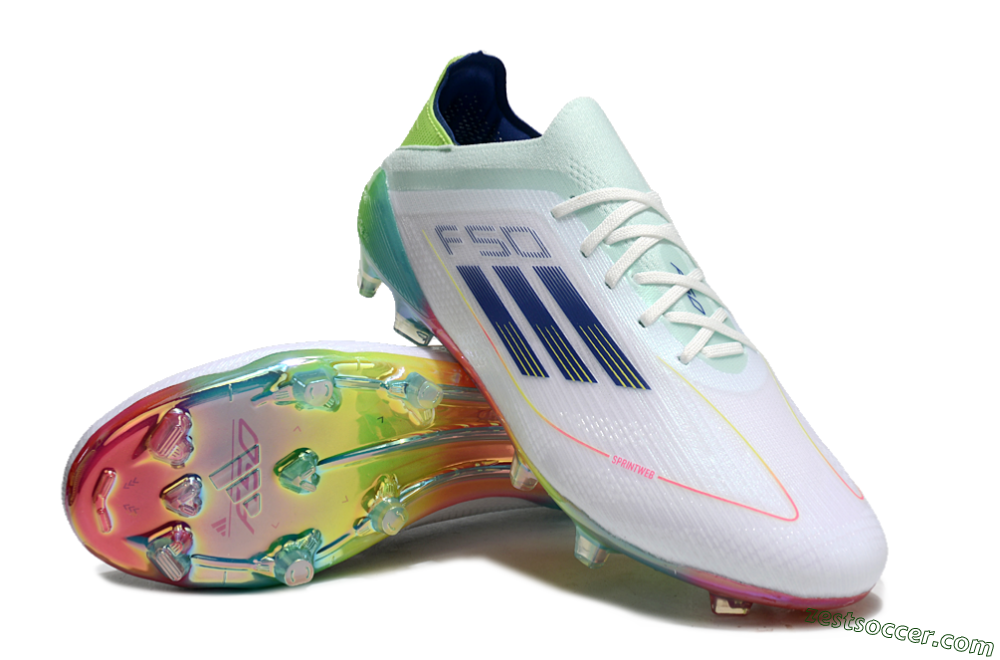 Adidas F50 Elite FG Low-Tops Soccer Cleats - White/Blue/Yellow/Gold 3
