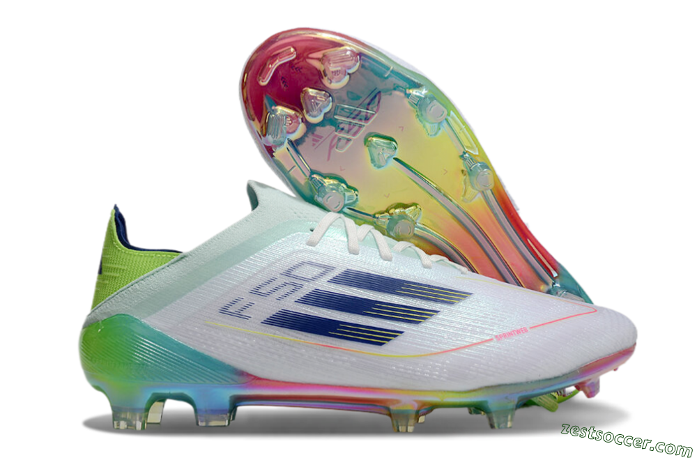 Adidas F50 Elite FG Low-Tops Soccer Cleats - White/Blue/Yellow/Gold 0