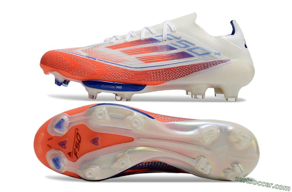 Adidas F50+ Lightstrike Pro FG Low-Tops Soccer Cleats - White/Red/Blue 1