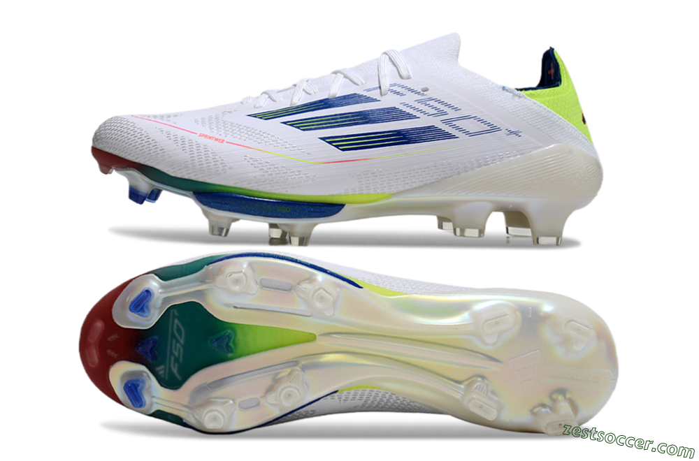 Adidas F50+ Lightstrike Pro FG Low-Tops Soccer Cleats - White/Blue/Yellow 1