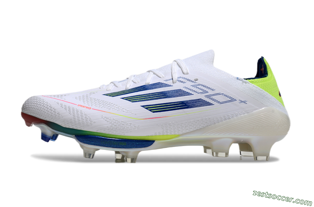 Adidas F50+ Lightstrike Pro FG Low-Tops Soccer Cleats - White/Blue/Yellow 2
