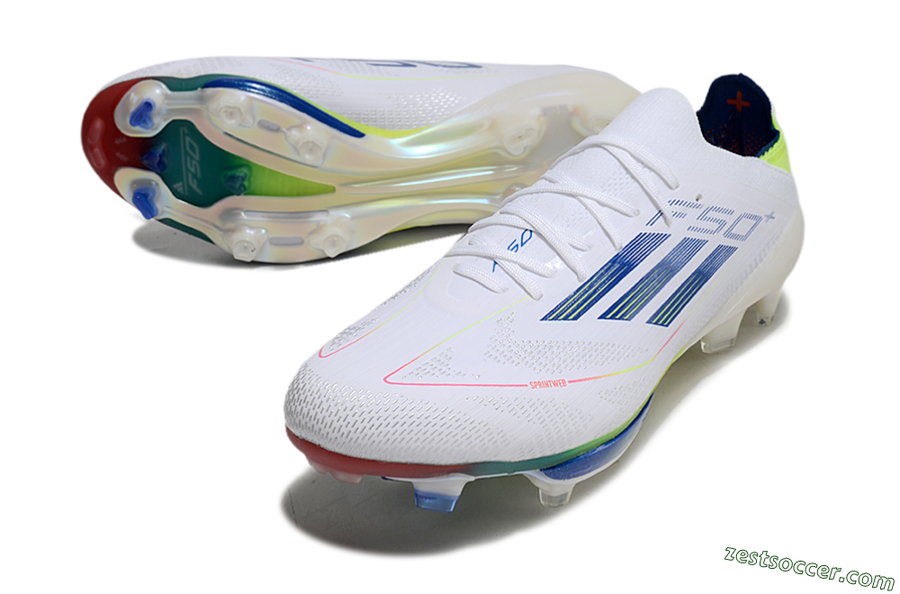 Adidas F50+ Lightstrike Pro FG Low-Tops Soccer Cleats - White/Blue/Yellow 3