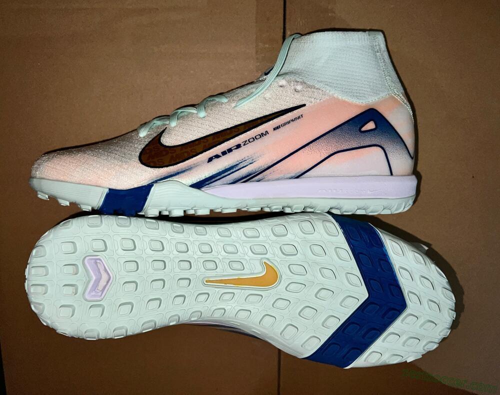 Nike Air Zoom Mercurial Superfly 10 Elite TF High-Tops Soccer Shoes - White/Gold/Blue/Pink