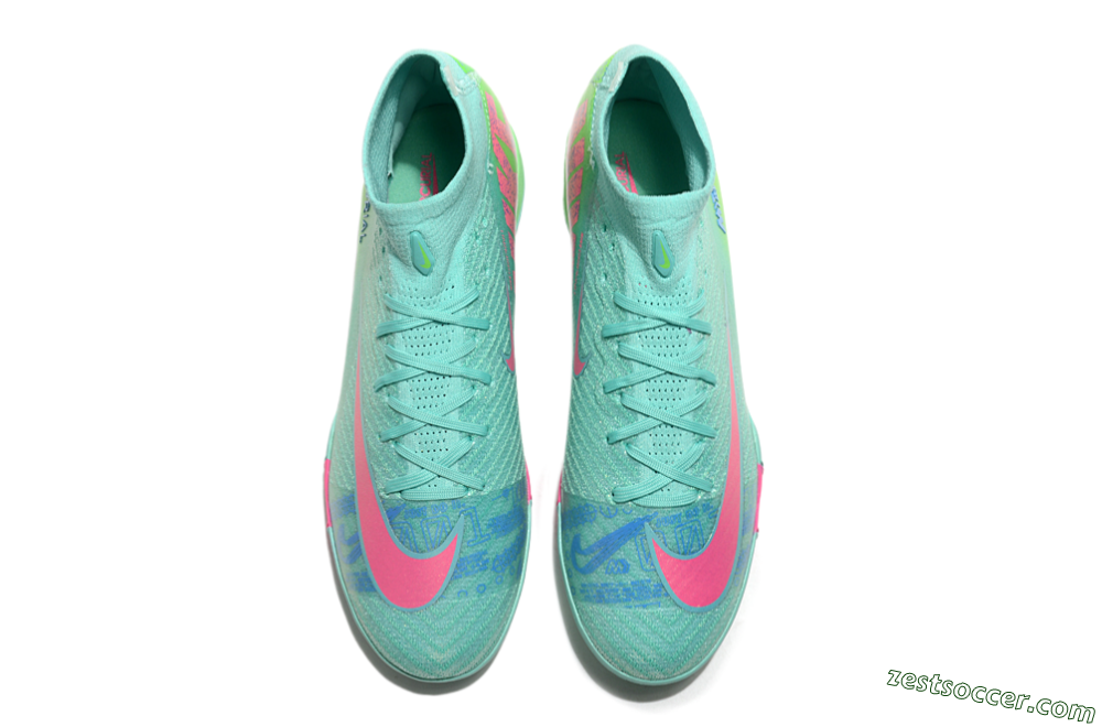 Nike Air Zoom Mercurial Superfly 10 Elite TF High-Tops Soccer Shoes - Jade/Pink/Blue 4