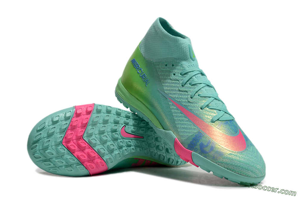 Nike Air Zoom Mercurial Superfly 10 Elite TF High-Tops Soccer Shoes - Jade/Pink/Blue 3