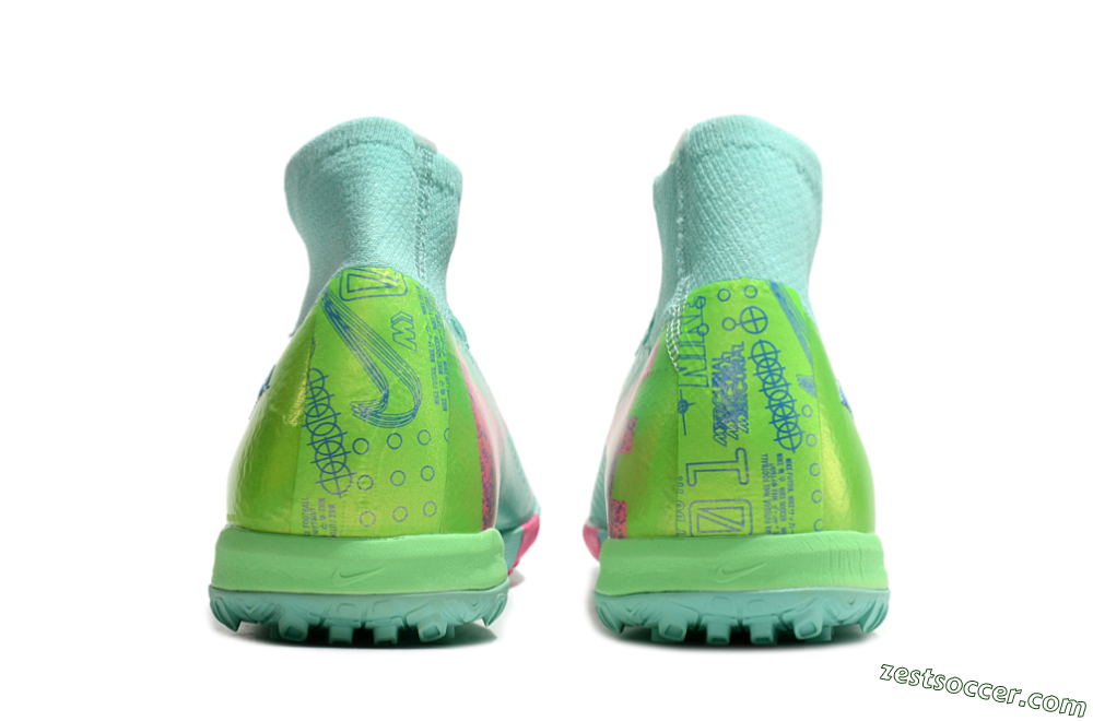 Nike Air Zoom Mercurial Superfly 10 Elite TF High-Tops Soccer Shoes - Jade/Pink/Blue 5