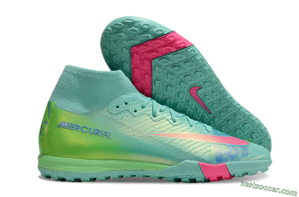 Nike Air Zoom Mercurial Superfly 10 Elite TF High-Tops Soccer Shoes - Jade/Pink/Blue 0