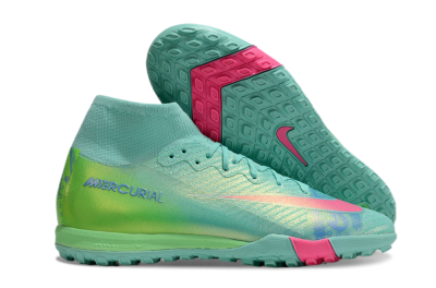 Nike Air Zoom Mercurial Superfly 10 Elite TF High-Tops Soccer Shoes - Jade/Pink/Blue