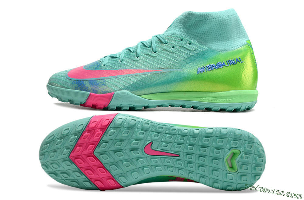 Nike Air Zoom Mercurial Superfly 10 Elite TF High-Tops Soccer Shoes - Jade/Pink/Blue 1