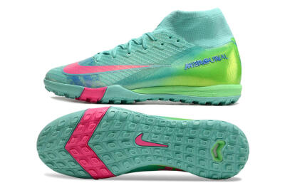 Nike Air Zoom Mercurial Superfly 10 Elite TF High-Tops Soccer Shoes - Jade/Pink/Blue