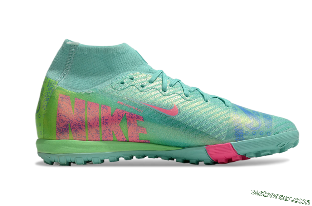 Nike Air Zoom Mercurial Superfly 10 Elite TF High-Tops Soccer Shoes - Jade/Pink/Blue 7