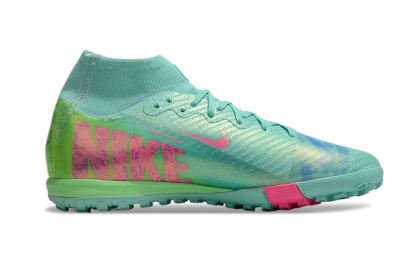 Nike Air Zoom Mercurial Superfly 10 Elite TF High-Tops Soccer Shoes - Jade/Pink/Blue
