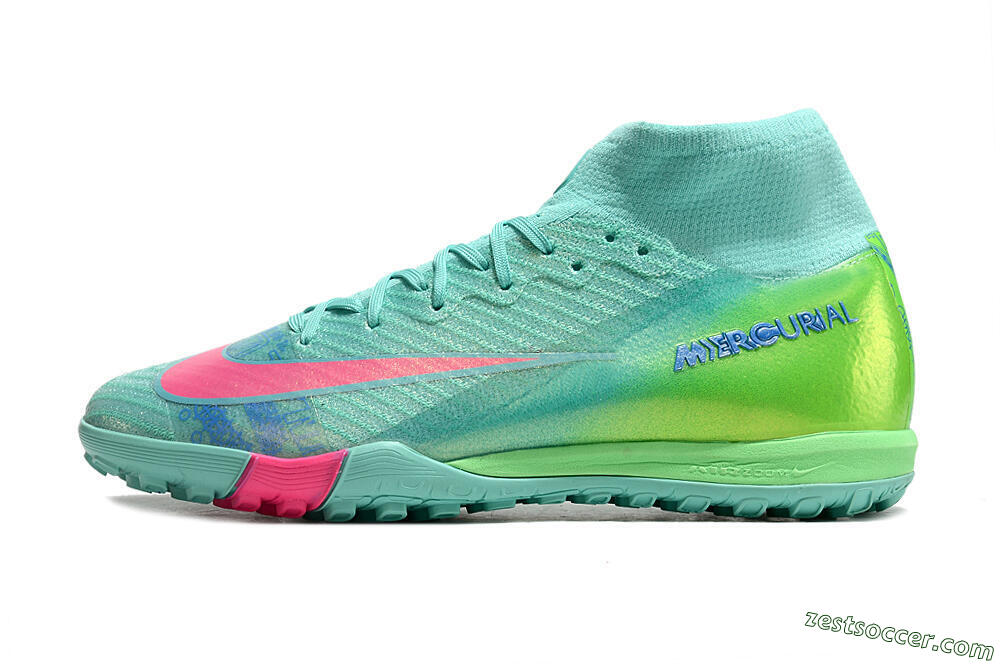 Nike Air Zoom Mercurial Superfly 10 Elite TF High-Tops Soccer Shoes - Jade/Pink/Blue 2